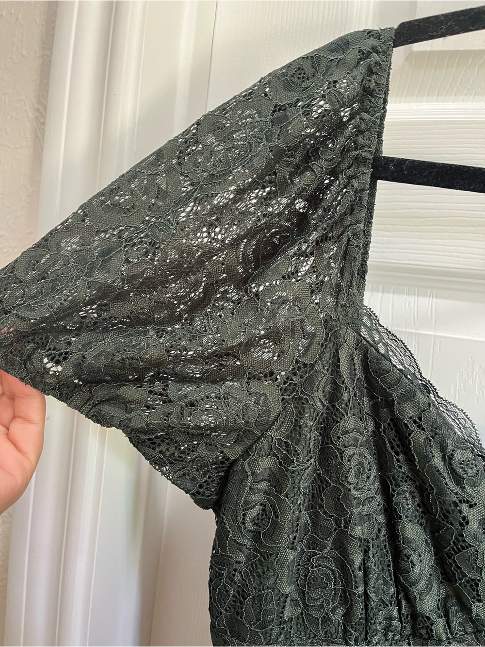 Altar'd State Dark Green Lace Top Maxi Dress with Pink Floral Skirt - Picture 7 of 7